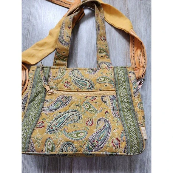MaggiB Yellow Green Paisley Quilted Small Shoulder Crossbody Bag Zip Closure - Picture 2 of 13